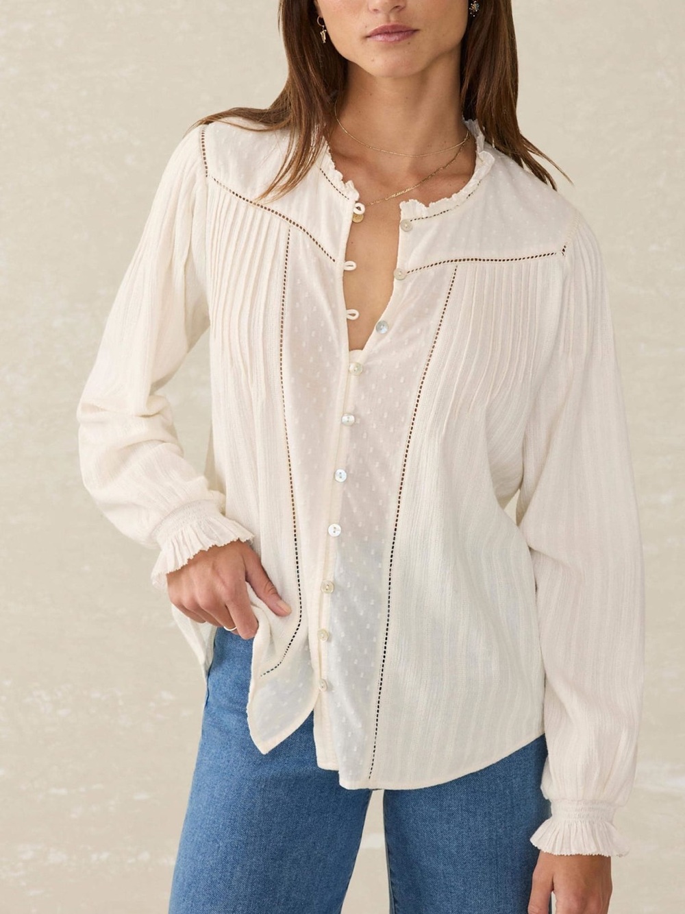 Faherty Lily Blouse in Egret